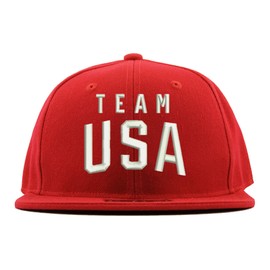 Team USA Hat Embroidered American Flag US Flat Brim Cap (Red)