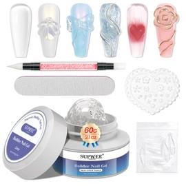 Supwee Solid Builder Gel for Nails Clear Non-Stick Hand Nail Extension Gel Large Capacity 60g Sculpture Builder Gel 3D Carving Patterns Decoration Nail Art Hard Gel