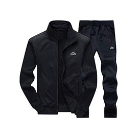 PASOK Men's Casual Tracksuit Long Sleeve Full Zip Running Jogging Sweatsuit Athletic Sports Set Black M