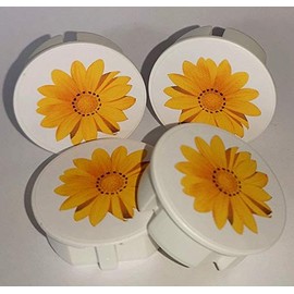 Deko-STECKEL® DS-111 Decorative Socket Cover Dust Protection Lid Socket Cover for Clean Schuko Sockets Strips Multiple Sockets Splash Guard Design (4, DS-403 Flower Yellow)