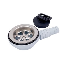 Gate14® Drain Fitting with Side Drain Diameter 70 mm with Plug and Hose Connection with Double Diameter