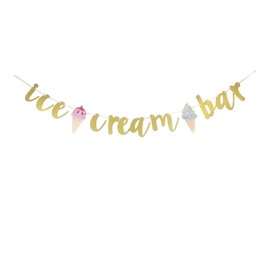 SNFHWL Ice Cream Bar Banner, Ice Cream Themed Party Bunting Decorations, Baby Kids' Birthday Party Supplies, Summer Party Garlands