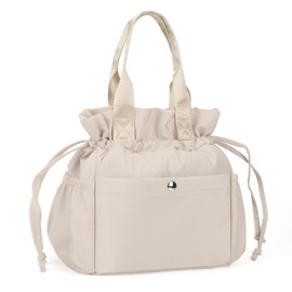 BEFIVECOK Insulated Lunch Bag Women Lunch Box for Women Teen Girl Adult, Reusable Drawstring Tote Lunch-bag with Cinch Closure, Waterproof Aesthetic Large Lunchbox for Work Picnic School (Beige)