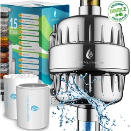 15 Stage Shower Water Filter to remove impurities - 2 Cartridge for Showerhead filters - Filtered showers head softener for hard water - Chrome