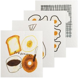 summerkimy 4Pcs Kitchen Dishcloths, Reusable Household Dish Towel,Water Absorbent Cotton Cleaning Cloth, Cute Printed Hand Swedish Dish Cloth Dish Rag for Kitchen Cleaning Countertop Stove Dish