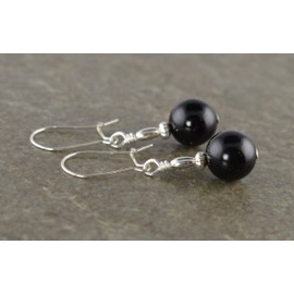 Black Onyx Gemstone & Sterling Silver Drop Earrings with Gift Box