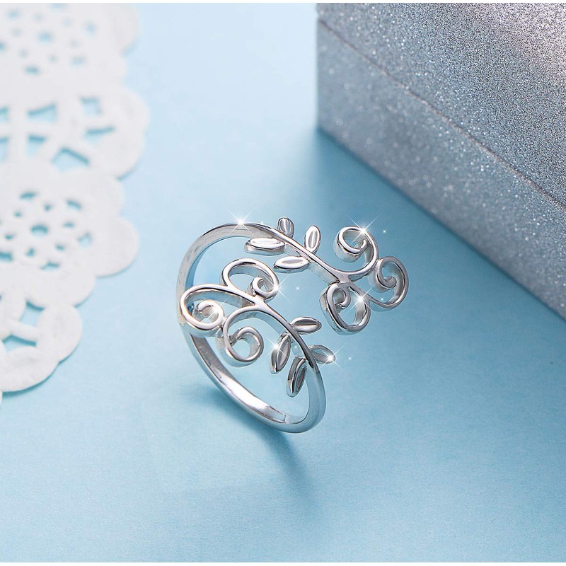 Ivy Leaf Ring for Women S925 Sterling Silver Adjustable Wrap