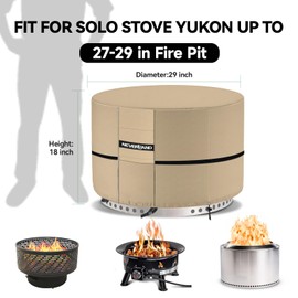 NEVERLAND Fire Pit Cover Round for Solo Stove Yukon for 27"-29" Fire Pit, 600D Waterproof Tear-Resistant Oxford Heavy Duty for Gas/Table/Bowl Fire Pit Covers with Air Vents, 29 x 18 Inch Golden