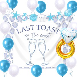 LaVenty Last Toast On The Coast Banner Backdrop Coastal Beach Banner Beach Bachelorette Party Decorations Coastal Bach Party Supplies