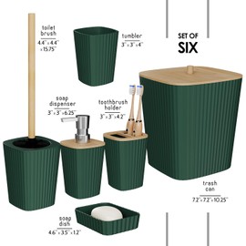 Clara Clark Bathroom Set - Hunter Green Bathroom Accessories Set, 6PC Bathroom Accessory Set, Bathroom Sets with Toilet Brush, Trash Can & Soap Dispenser