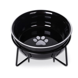 GDCZ Ceramics Raised Cat Small Dog Bowls with Heighten Metal Stand for Pet Food, 15 Ounces (Black)