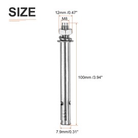 DTGN M8 x 100 Hex Expansion Bolts - 5Pack - Good for Concrete Dry Brick Block Walls - 304 Stainless Steel - Silver