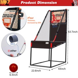 63.7" New Arcade Basketball Game Indoor for Toddlers & Kid 5-7, 8-12 - Basketball Hoop for Kids 3-12 with Wooden Board - Kids Basketball Hoop, Fun Basketball Toys & Gifts for Boys