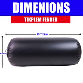 TIKPLEM Big Heavy-Duty Inflatable PVC Black Boat Fender (18" x 45") for Docking and Yacht Sailboats
