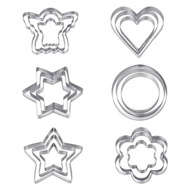 18pcs Metal Cookie Cutters Set, 6 Shapes Stainless Steel Round Heart Flower Angel & Hexagon Star Shapes Biscuit Cutters for Baking Christmas Holiday Winter