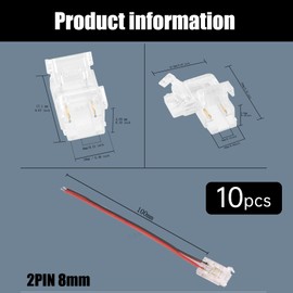 MNFPSJB 10Pcs 2 Pin 8mm COB LED Strip Light Connectors Wide Unwired Solderless Connection Wire Quick Adapter Waterproof