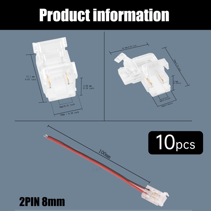 MNFPSJB 10Pcs 2 Pin 8mm COB LED Strip Light Connectors