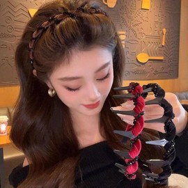 Vintage High Cranium Artificial Pearl Hairband, 3PC Elegant Braided Pearls Headbands with Teeth, Decorative Hair Bands For Women's Hair, Party Wedding Home Hairband (black,One Size)