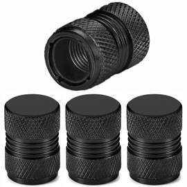 Black Tire Valve Stem Caps 4 Pack Aluminum Valve Stem Covers with Plastic Liner, Corrosion Resistant, Airtight Seal, Universal Tire Valve Caps Set for Car SUV Bike Bicycle Truck and Motorcycle