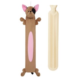 CityComfort Hot Water Bottle with Animal Fleece Cover 1 or 2 Litre Capacity Natural Rubber Long Hot Water Bottle Plush Cute Animal Cover Cosy Gifts (French Bulldog Long)