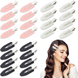 TAVVKE 24 pcs Makeup Hair Clip No Crease Hair Clip No Bend Hair Clips Curl Pin Clips for Bangs Finger Waves Makeup Application Hairdressing Hairpins for Hair (Black, White, Pink)