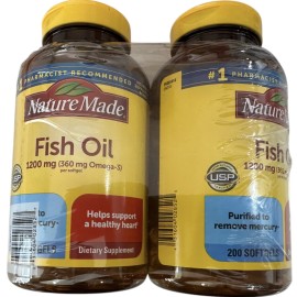 400 Softgels, 2 Bottles Nature Made Fish Oil 1200 mg OMEGA-3 360mg EXP06/2027+