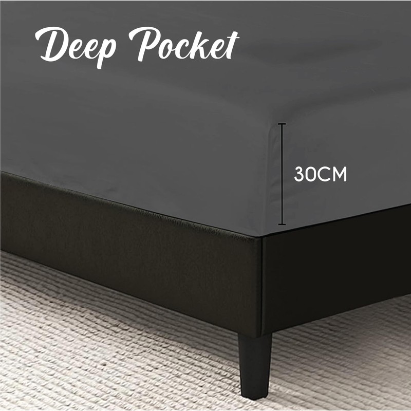 Deep Fitted Sheet King Size Cotton, Charcoal - 300 Thread