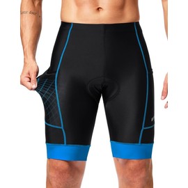 Padded Bike Shorts for Men 4D Cycling Road Riding Biking Padding Bicycle Shorts with Phone Pockets(Black/Blue,L)