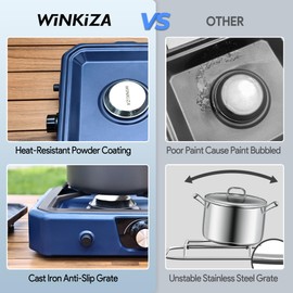 Upgraded Separate Ignition Needle WINKIZA Camping Stove with Cutting Board, Portable Propane Camp Stove with 8,000 BTU, Adjustable Burner with Piezo Ignition, Portable Gas Stove for Camping, BBQ
