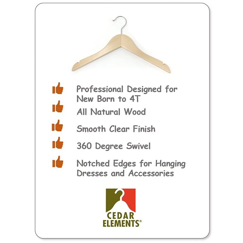 Kids Hangers (Natural Wood, Baby/Toddler Hangers NB-4T)