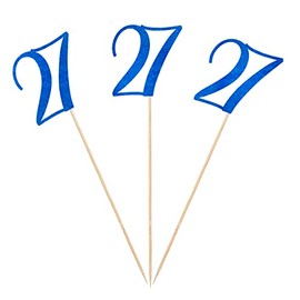 Blue Glitter 27th Birthday Centerpiece Sticks, 12-Pack Number 27 Table Topper Anniversary Party Decorations