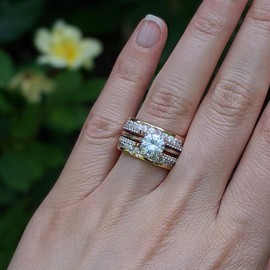 TwoBirch 1.01 Ct. Combination Cathedral and Classic Ring Guard in Sterling Silver with Cubic Zirconia (Size 5)