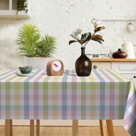 Sphragiyn Easter Plaid Tablecloth Rectangle 60×90 Inch Colorful Plaid Table Cloth Water Resistant Fabric Table Covers for Kitchen Dining Party Home Decor