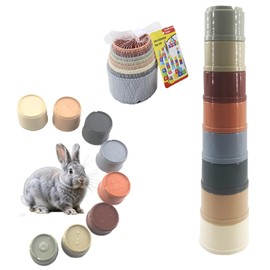 8 Piece Stacking Cups,Rabbit Stacking Cups For Bunny,Nesting Cup,Plastic Material, And Various Sizes,Suitable For Feeding Rabbits,Keeping Them Entertained