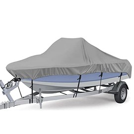 marddpair Heavy Duty PEVA Waterproof Boat Cover 14-16ft Long 90 Beam Width Replacement for V-Hull Fishing Boat V-Hull Tri-Hull Runabout Bass Boat Fish Ski Pro-Style Bass Boat Gray