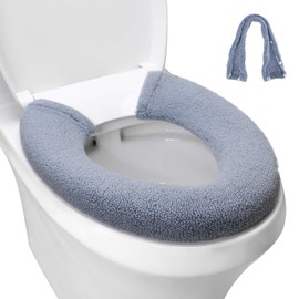 Toilet Seat Cover,Bathroom Soft Thicker Warmer with Snaps Fixed Stretchable Washable Fiber Cloth Toilet Seat Covers Pads Easy Installation& Cleaning (dark blue)