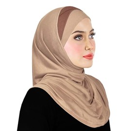 Women's Festive Amira Hijab Cotton Muslim Headscarf with Sporty Pleats (Sandy Beige)