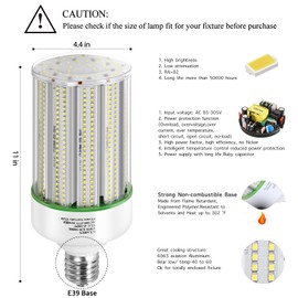 GTAREN120W LED Corn Light Bulb, Replacement 500 Watt Metal Halide HPS CFL HID lamp,5000K E39 Mogul Base LED Corn Bulb,for Large Area Lighting Warehouse Parking lot Canopy shoebox Bay Light