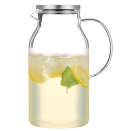 Karafu Glass Pitcher with Lid, 95 Ounces Wide Mouth Heat Resistant Water Jug for Hot/Cold Water, Ice tea and Juice Beverage Clear