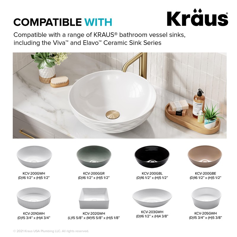 KRAUS Bathroom Sink Pop-Up Drain Assembly in Brushed Gold for