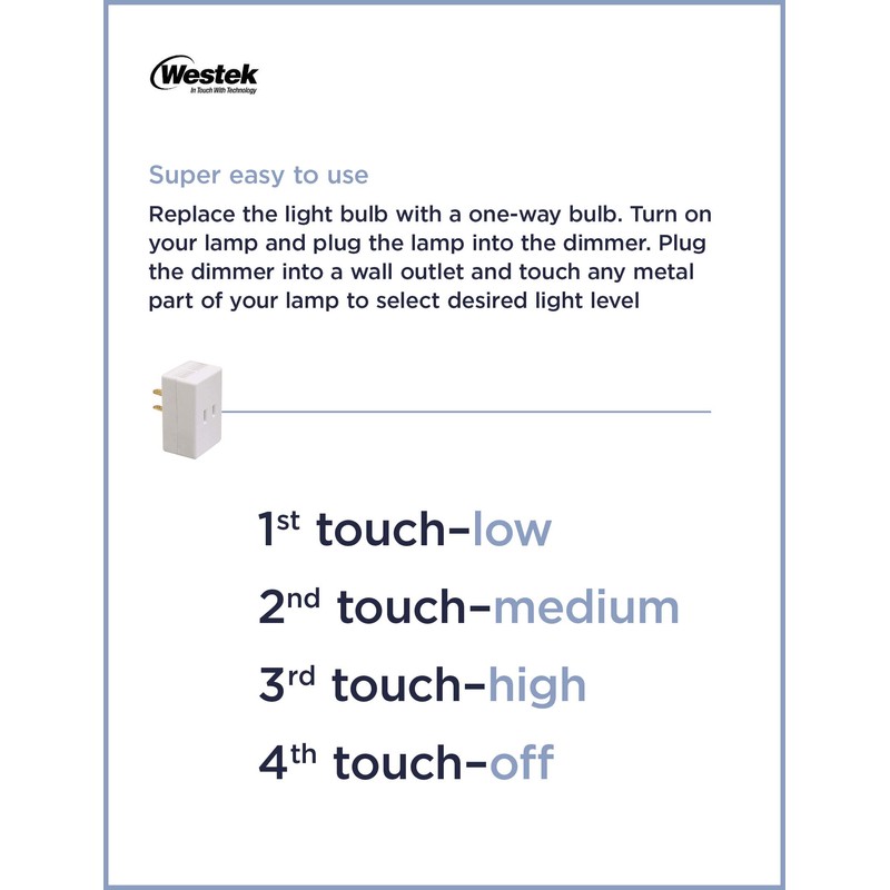 Westek Touch Lamp Control Dimmer Switch – Small Plug-In Device