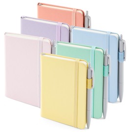 feela Notebook A6, Pack of 6 Notepads, Small, Colourful Journals Book Bulk with 6 Gel Pens, Black, 112 Pages, 80 GSM, 9 x 14 cm, Mini Notebook Lined Suitable for Office, School, Notebook with PU
