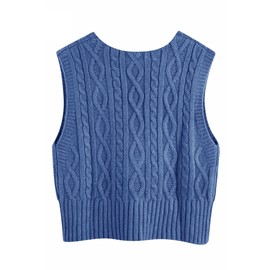 Aoysky Suéter chaleco para mujer, cuello en V, sin mangas, chaleco de punto trenzado, color sólido, sin mangas, ajuste holgado, Azul / Patchwork, XXL