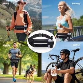MOVOYEE Running Belt with Water Bottle Holder, Black Fanny Pack for Men Women Kids Fit Hydration Hiking Waist Pack Runners Workout GYM Walking Sports Travel, Slim Waist Bag for Phone Keys Carry Pouch