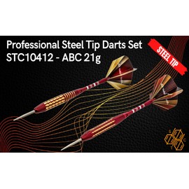 SHOT TAKER CO. EST. 2017 6pc Steel Tip Darts Set - Professional Darts for Dartboard - includes Barrels + Plastic/Aluminum Shafts + O'Rings + Flights + Sharpener + Wrench (21g-Red B-10412)