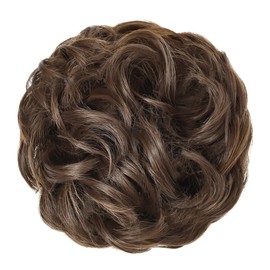 Rose bud Messy Bun Hair Pieces For Women Coffee Brown Hair Bun Extension Updo Curly Messy Bun Scrunchie