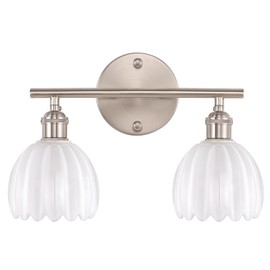 Shenmoyl Bathroom Light Fixtures, 2-Light Vanity Wall Light Over Mirror with White Tulip Glass Shade for Bedroom Living Room (Bulb Not Included), Satin Nickel
