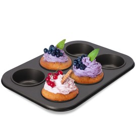 KADAX Muffin Tray, 27 x 19 cm Baking Tray, Non-Stick Baking Tin, 6 Muffin Trays, Reusable Baking Cups, Cupcake Mould (Grey)