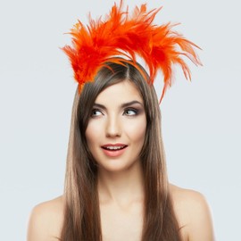 GHGMAO 1920s Feather Fascinator Headband for Women Kentucky Derby Headpiece Fascinator Hats Feathers for Cocktail Wedding Tea Party (Orange)