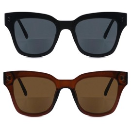 SOPHILY 2 Pack Bifocal Reading Sunglasses for Women Men, Trendy Square Sun Readers Glasses Outdoor UV400 Protection +3.00